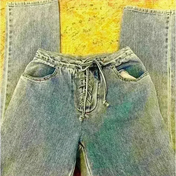Newport News Jeanology vintage lace up y2k jean size 4 90s - Picture 1 of 5